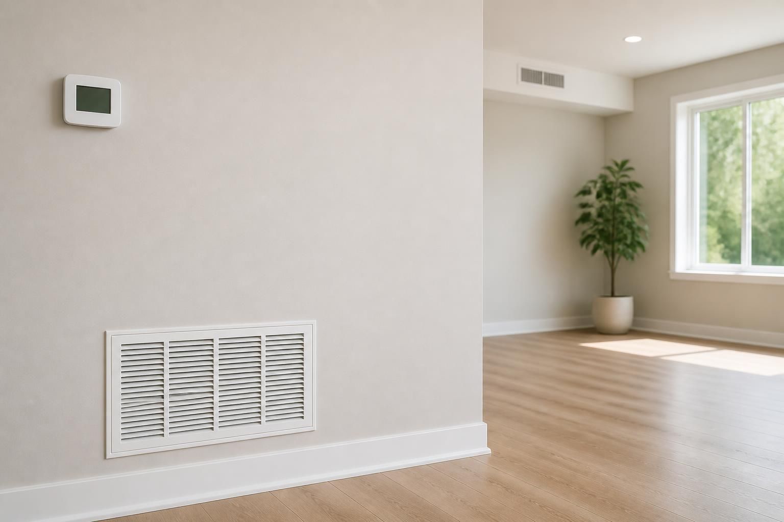 Clean finished HVAC environment with space for call to action text.