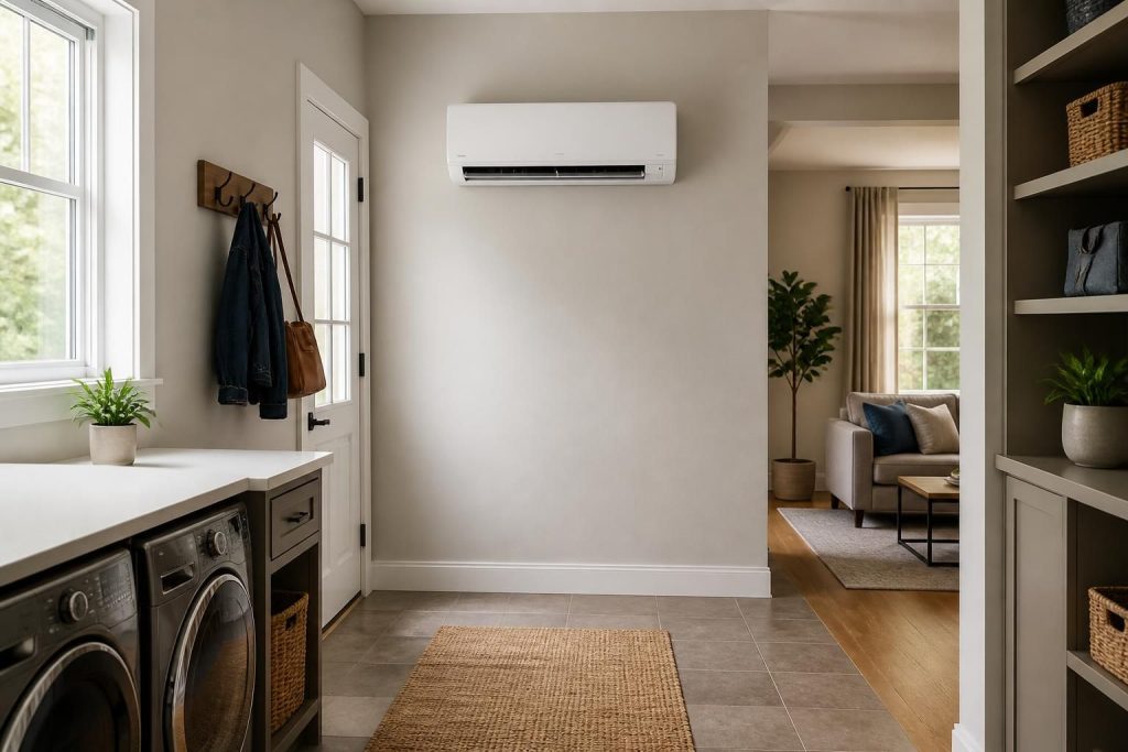 Modern HVAC system in a clean, bright home interior.